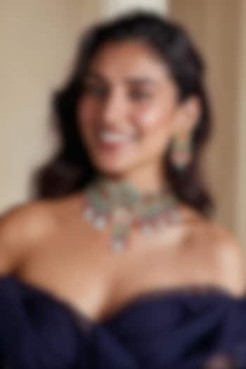 Gold Finish Pink Kundan Polki & Semi-Precious Stone Necklace Set by Tad Accessories at Pernia's Pop Up Shop