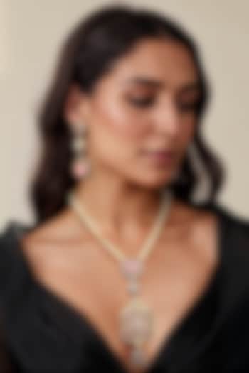 Gold Finish Pink Kundan Polki & Semi-Precious Stone Necklace Set by Tad Accessories at Pernia's Pop Up Shop