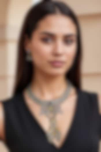 Two-Tone Finish Kundan Polki & Semi-Precious Stone Necklace Set by Tad Accessories at Pernia's Pop Up Shop