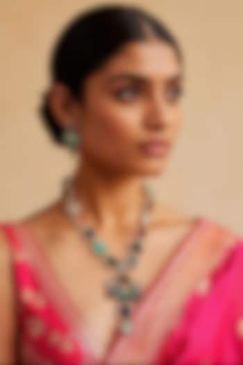 Gold Finish Multi-Colored Kundan Polki & Semi-Precious Stone Long Necklace Set by Tad Accessories at Pernia's Pop Up Shop