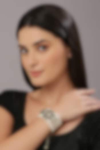 Gold Finish White Kundan Polki & Semi-Precious Stone Bracelet by Tad Accessories at Pernia's Pop Up Shop