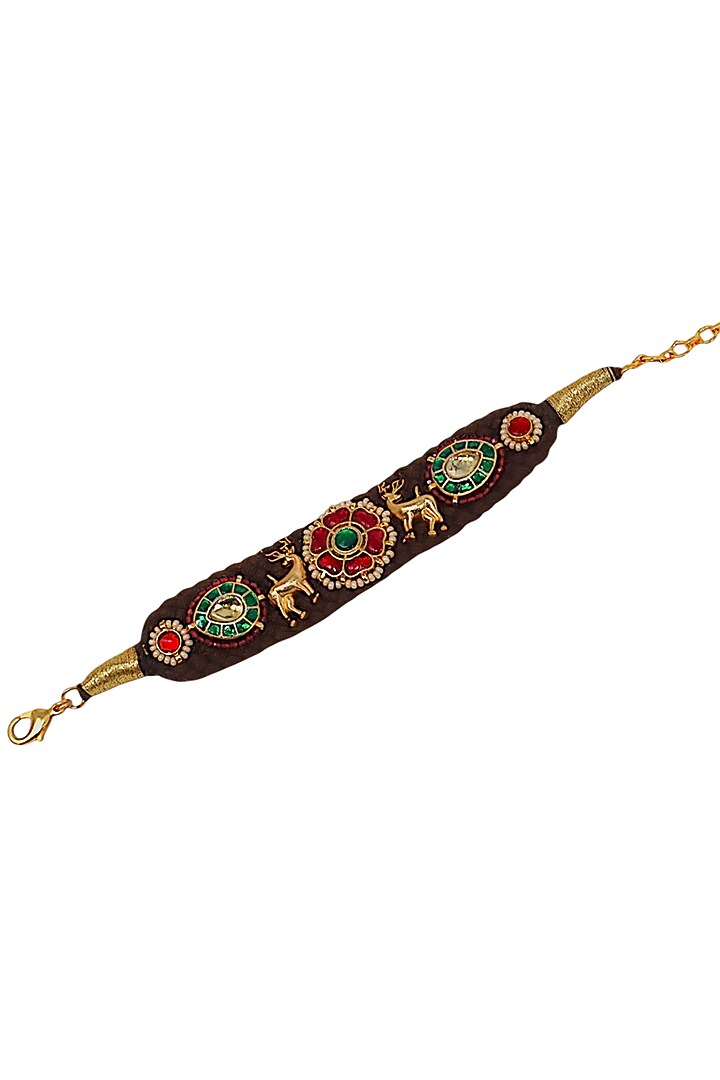 Gold Finish Multi-Colored Imitation Kundan Polki Bracelet by Tad Accessories at Pernia's Pop Up Shop