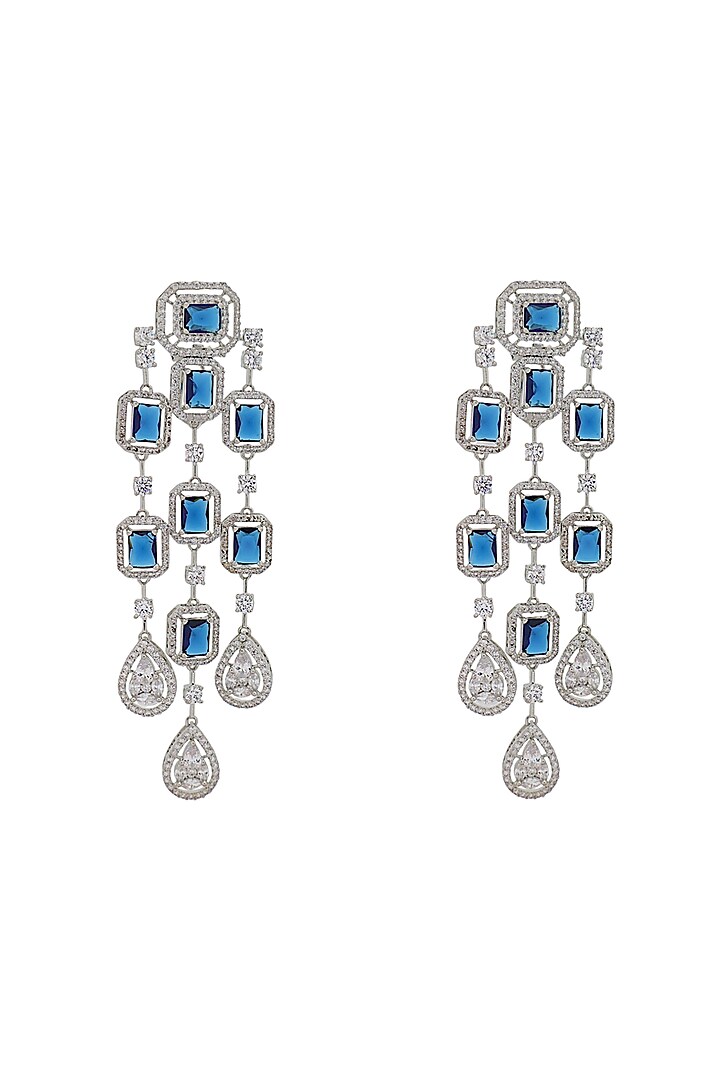 White Finish Blue CZ Stone Dangler Earrings by Tad Accessories at Pernia's Pop Up Shop