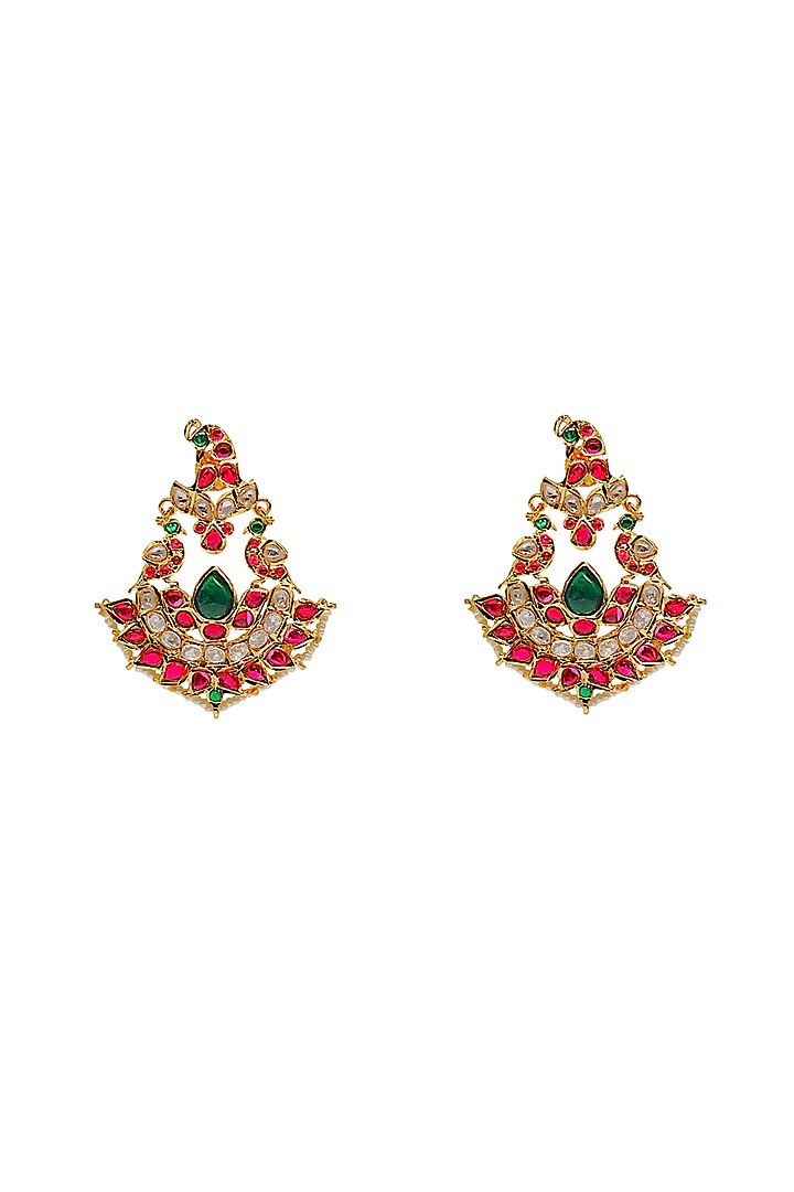 Gold Finish Red Imitation Kundan Polki Dangler Earrings by Tad Accessories at Pernia's Pop Up Shop