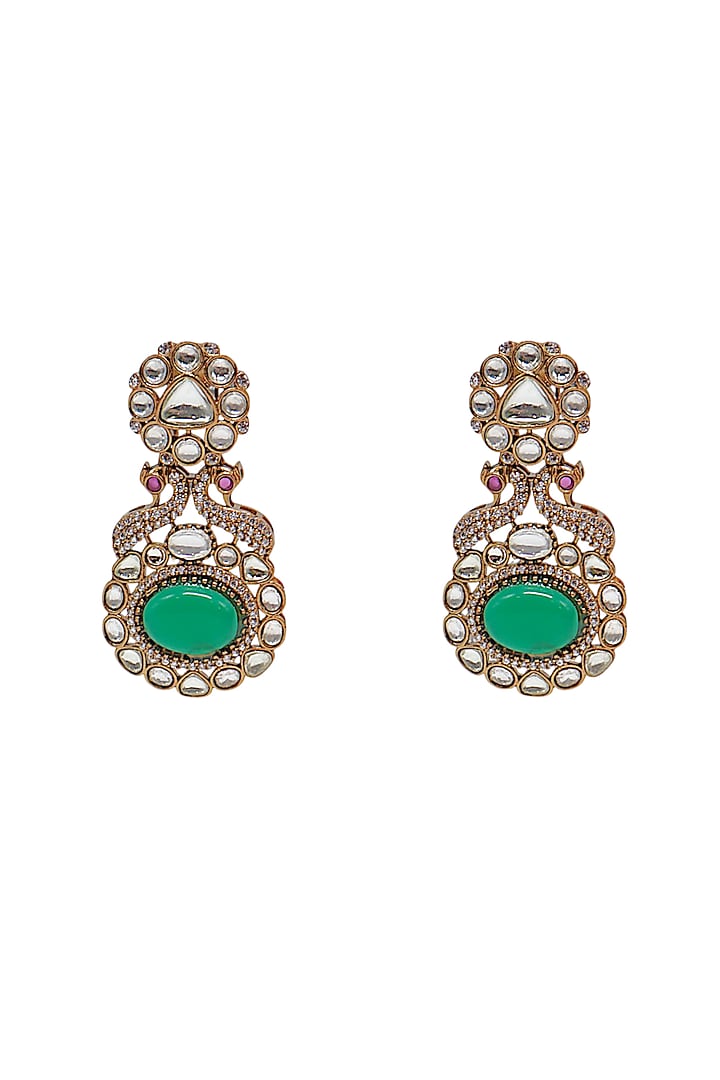 Gold Finish Green Imitation Kundan Polki Dangler Earrings by Tad Accessories at Pernia's Pop Up Shop
