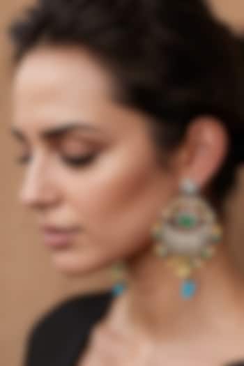 Two Tone Finish Green Imitation Kundan Polki Dangler Earrings by Tad Accessories at Pernia's Pop Up Shop