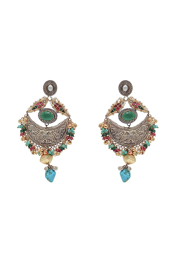 Two Tone Finish Green Imitation Kundan Polki Dangler Earrings by Tad Accessories at Pernia's Pop Up Shop