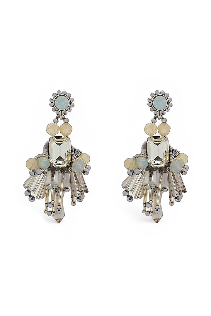 White Finish Crystal Dangler Earrings by Tad Accessories at Pernia's Pop Up Shop