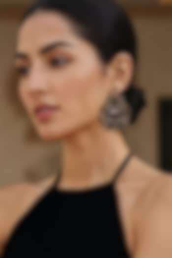 Black Rhodium Finish Brown Semi-Precious Stone Dangler Earrings by Tad Accessories at Pernia's Pop Up Shop