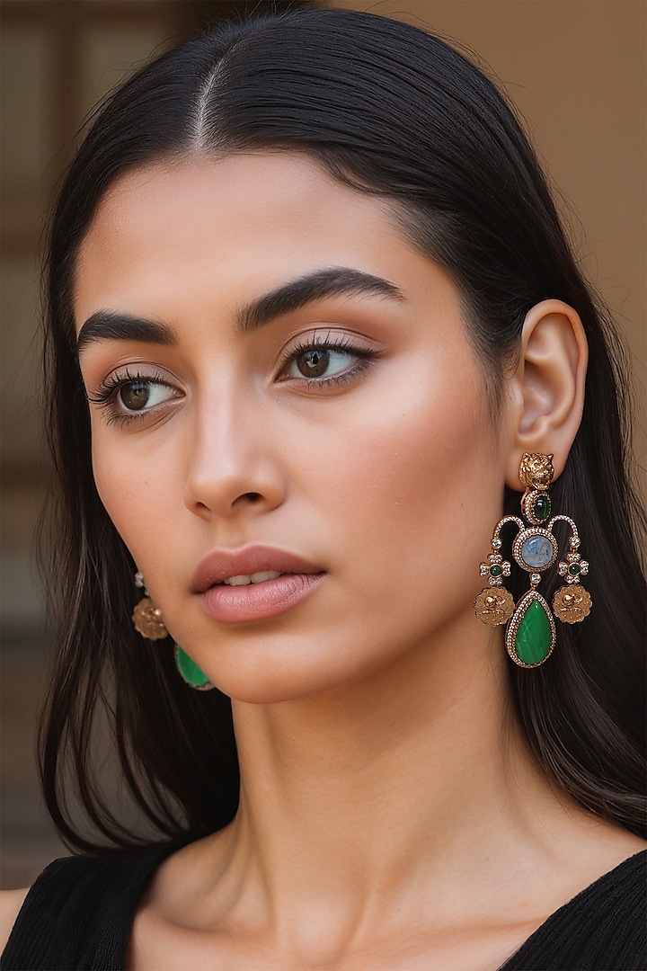 Gold Finish Semi-Precious Stone Dangler Earrings by Tad Accessories at Pernia's Pop Up Shop