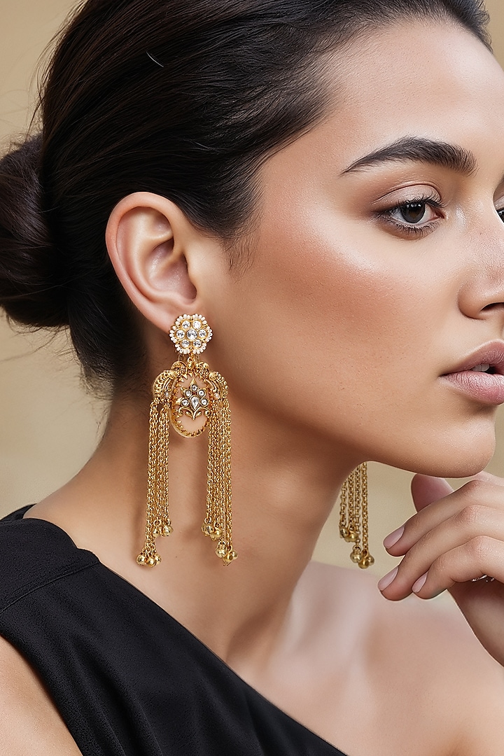 Gold Finish Imitation Kundan Polki Dangler Earrings by Tad Accessories at Pernia's Pop Up Shop