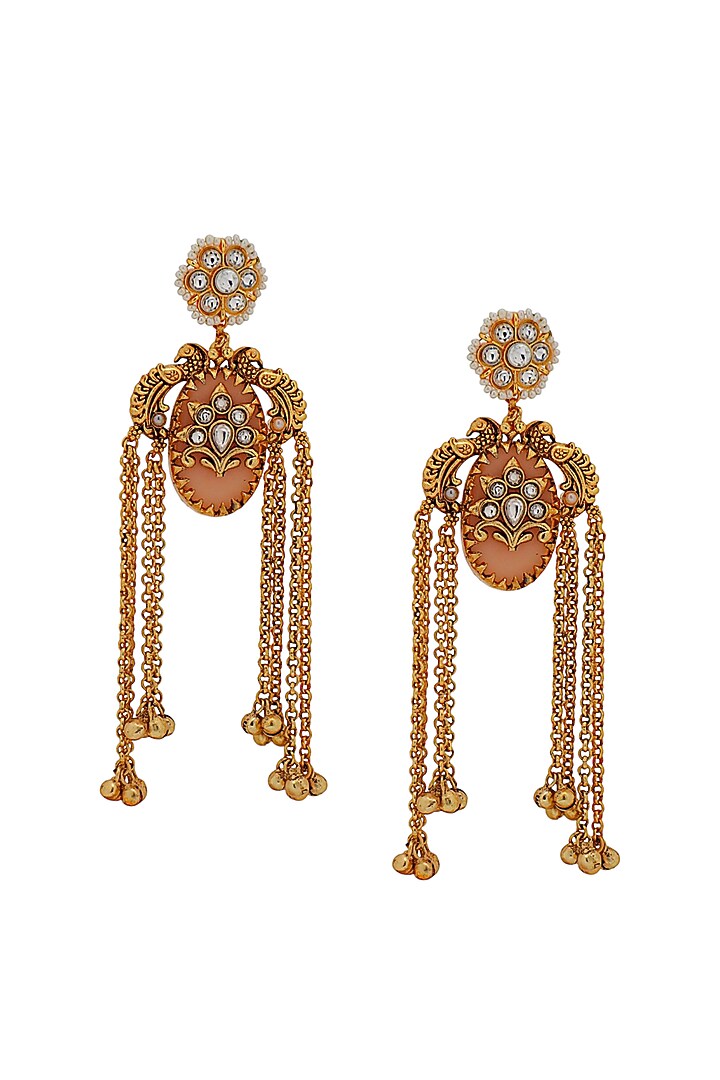 Gold Finish Imitation Kundan Polki Dangler Earrings by Tad Accessories at Pernia's Pop Up Shop