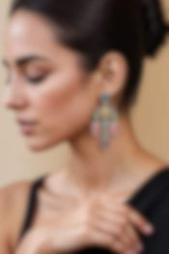 Two Tone Finish Semi-Precious Stone Dangler Earrings by Tad Accessories at Pernia's Pop Up Shop