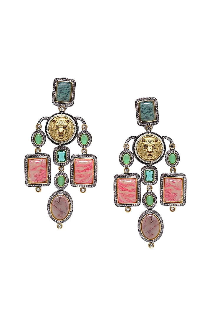 Two Tone Finish Semi-Precious Stone Dangler Earrings by Tad Accessories at Pernia's Pop Up Shop