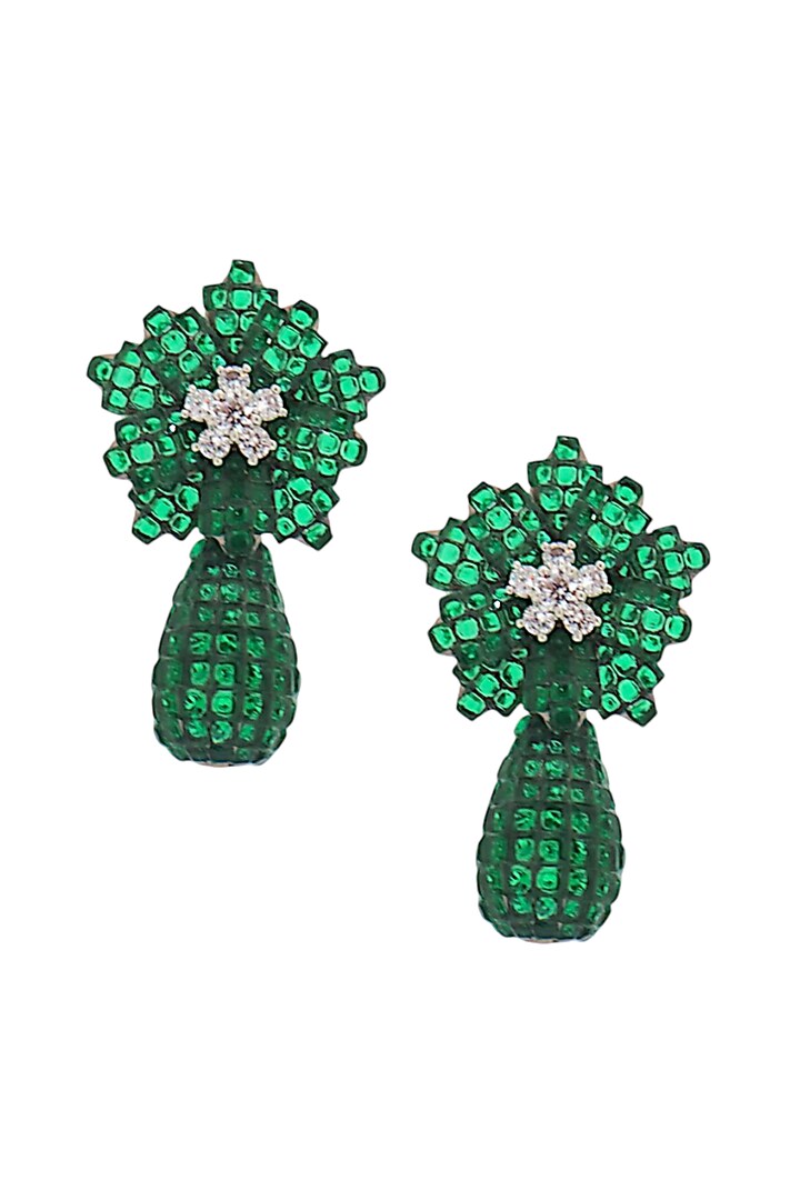 Two Tone Finish Green CZ Stone Dangler Earrings by Tad Accessories at Pernia's Pop Up Shop