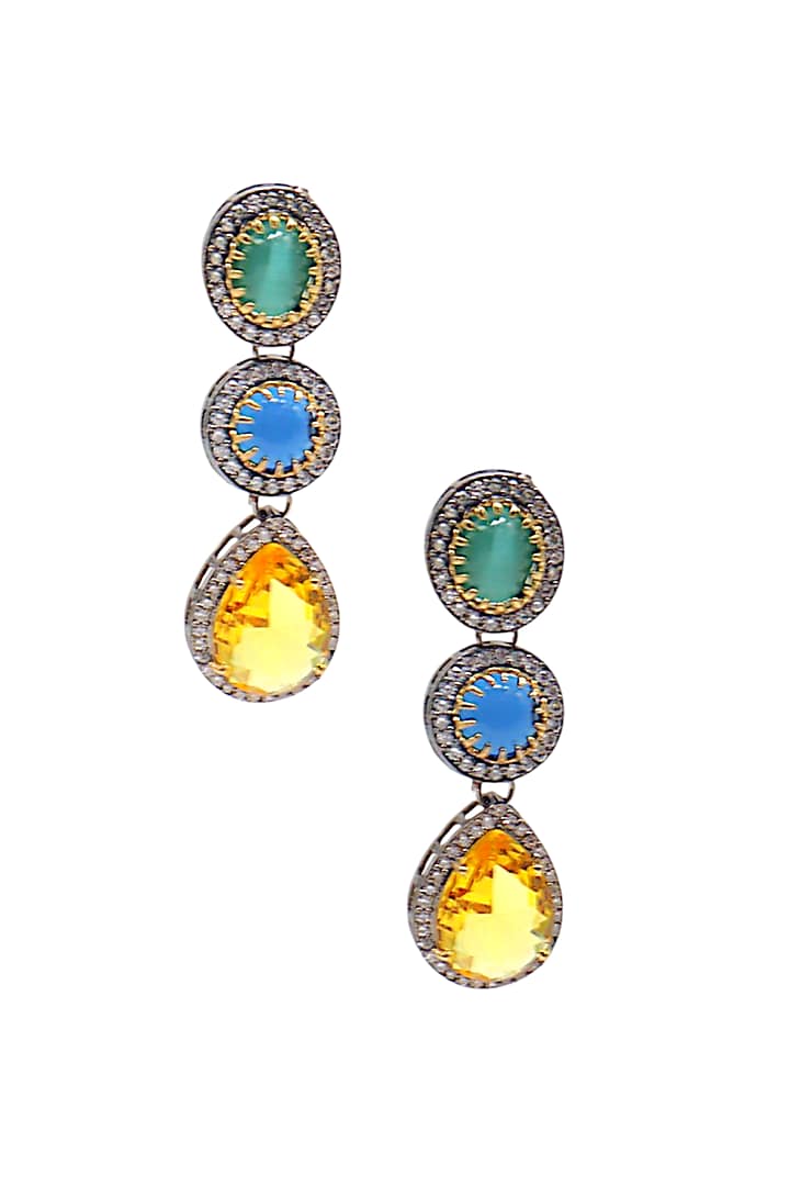 Two Tone Finish Multi-Colored Semi-Precious Stone Dangler Earrings by Tad Accessories at Pernia's Pop Up Shop