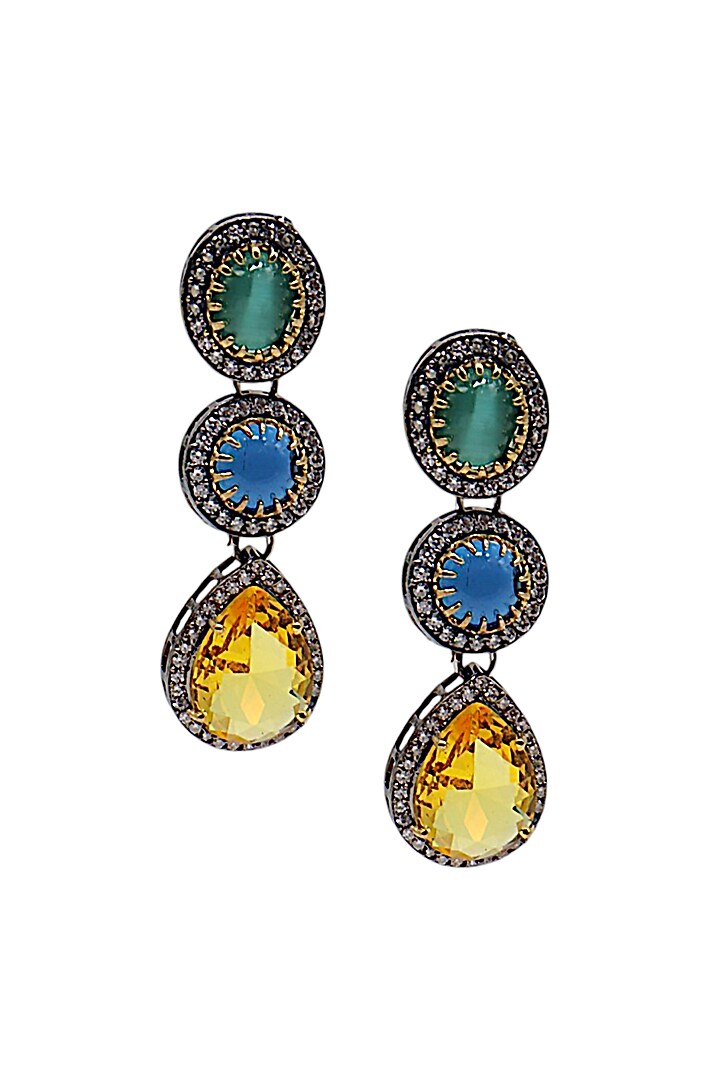 Two Tone Finish Multi-Colored Semi-Precious Stone Dangler Earrings by Tad Accessories at Pernia's Pop Up Shop