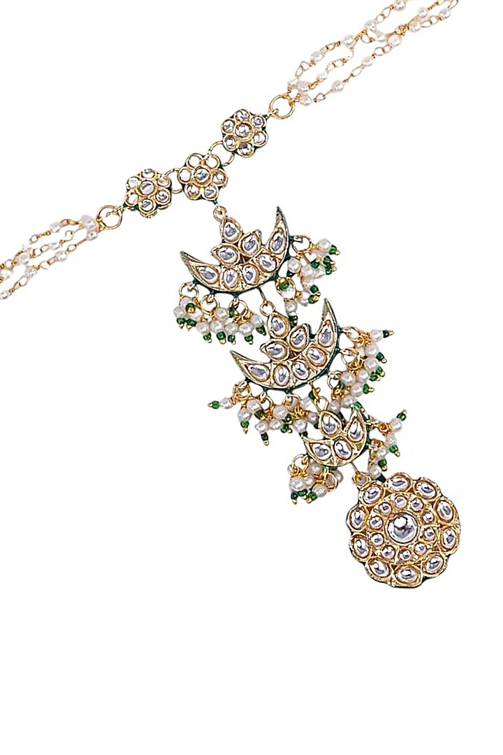 Gold Finish White Imitation Kundan Polki Hathphool by Tad Accessories at Pernia's Pop Up Shop