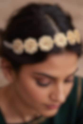 Gold Finish White Imitation Kundan Polki Matha Patti by Tad Accessories at Pernia's Pop Up Shop