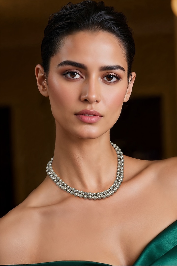 White Finish Shell Pearl & CZ stone Necklace by Tad Accessories at Pernia's Pop Up Shop