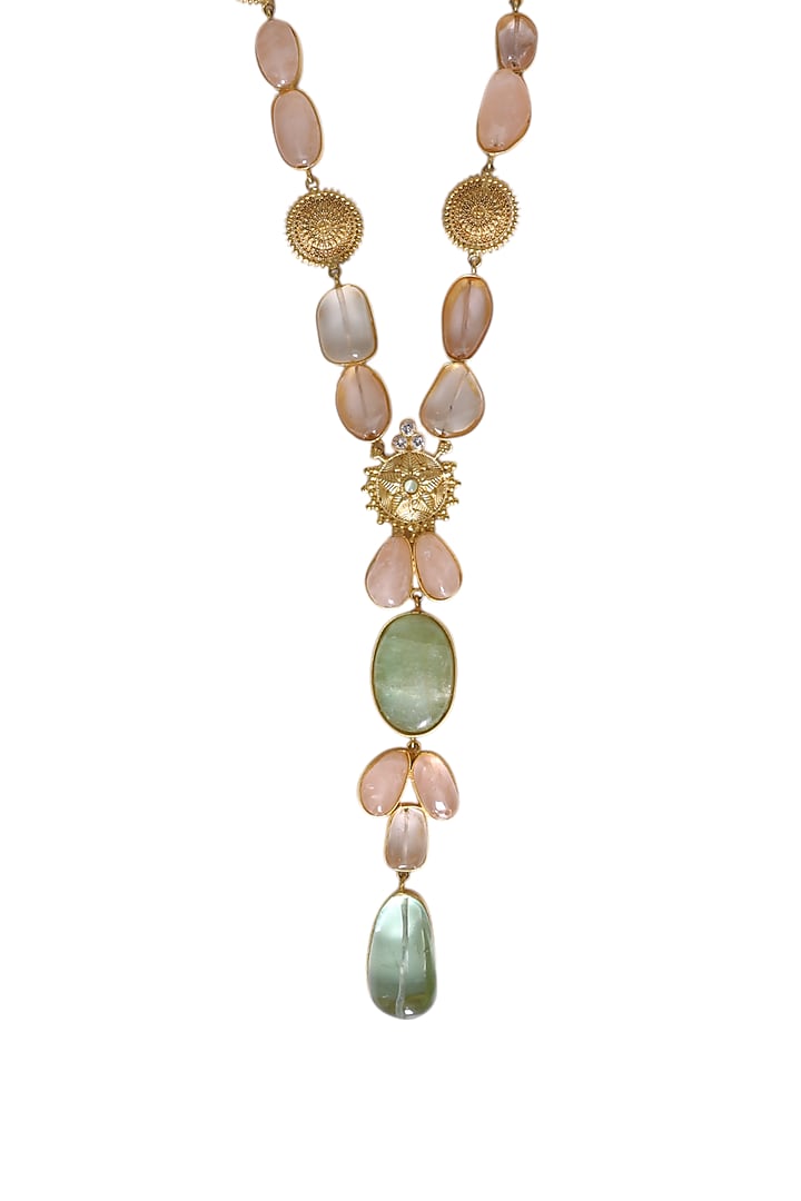 Gold Finish Multi-Colored Semi-Precious Stone Long Necklace by Tad Accessories at Pernia's Pop Up Shop
