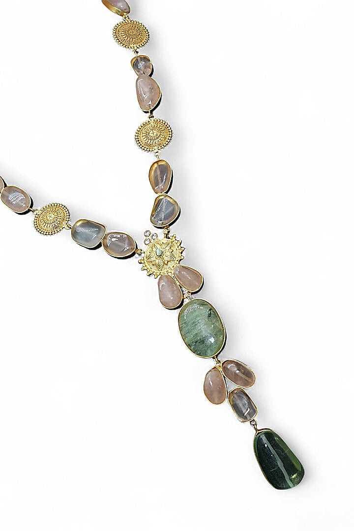 Gold Finish Multi-Colored Semi-Precious Stone Long Necklace by Tad Accessories at Pernia's Pop Up Shop