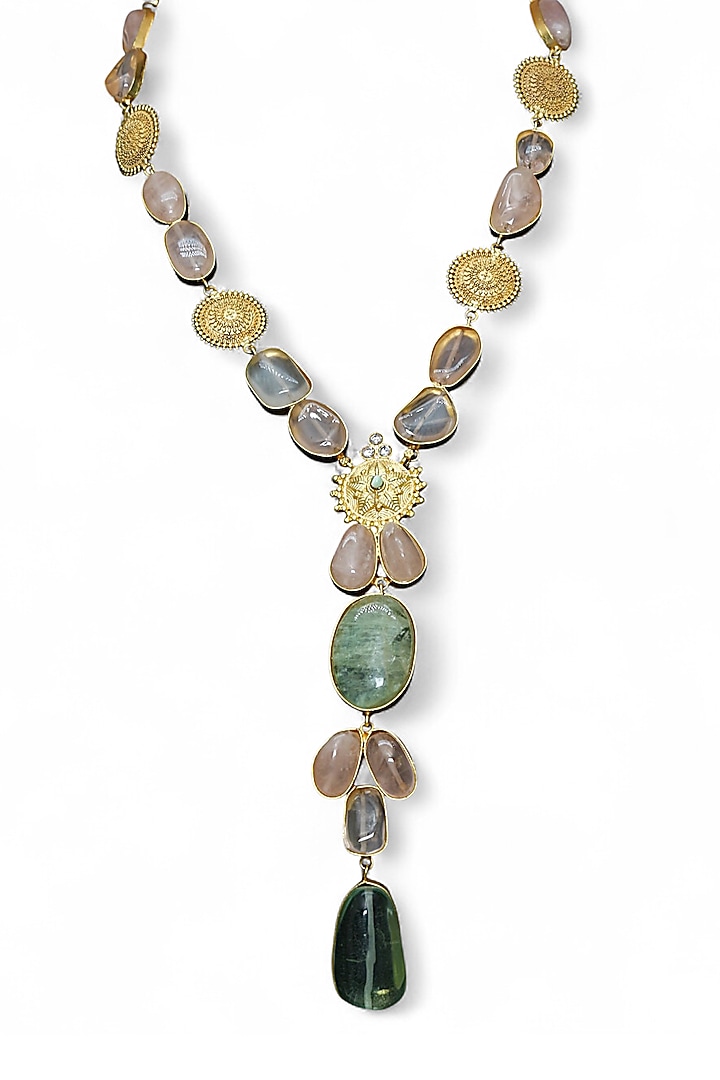 Gold Finish Multi-Colored Semi-Precious Stone Long Necklace by Tad Accessories at Pernia's Pop Up Shop