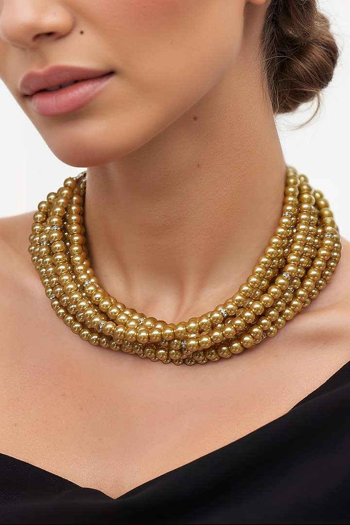 Gold Finish Glass Pearl Choker Necklace by Tad Accessories at Pernia's Pop Up Shop