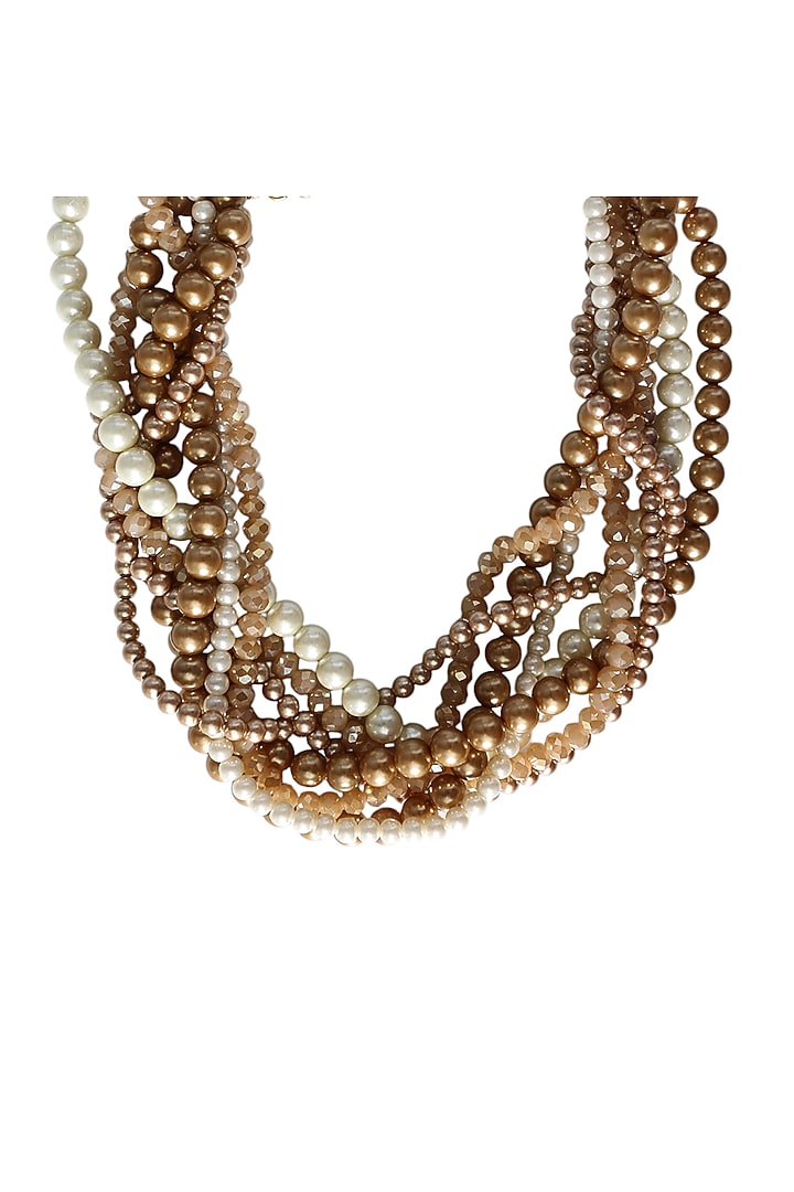 Gold Finish Multi-Colored Glass Pearl Necklace by Tad Accessories at Pernia's Pop Up Shop