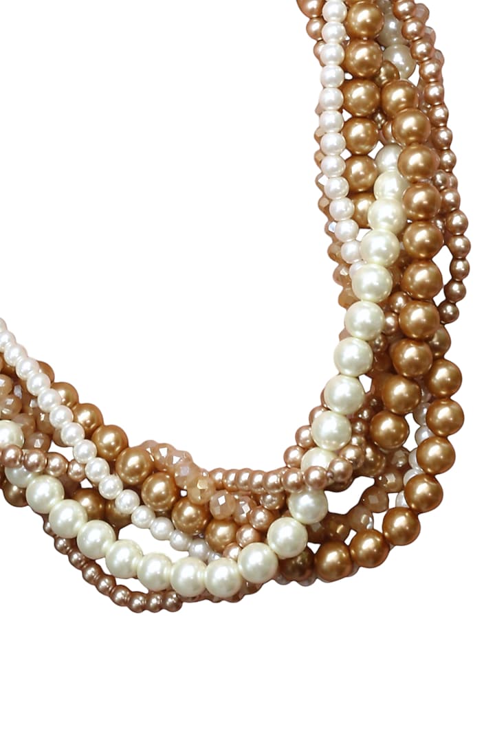 Gold Finish Multi-Colored Glass Pearl Necklace by Tad Accessories at Pernia's Pop Up Shop