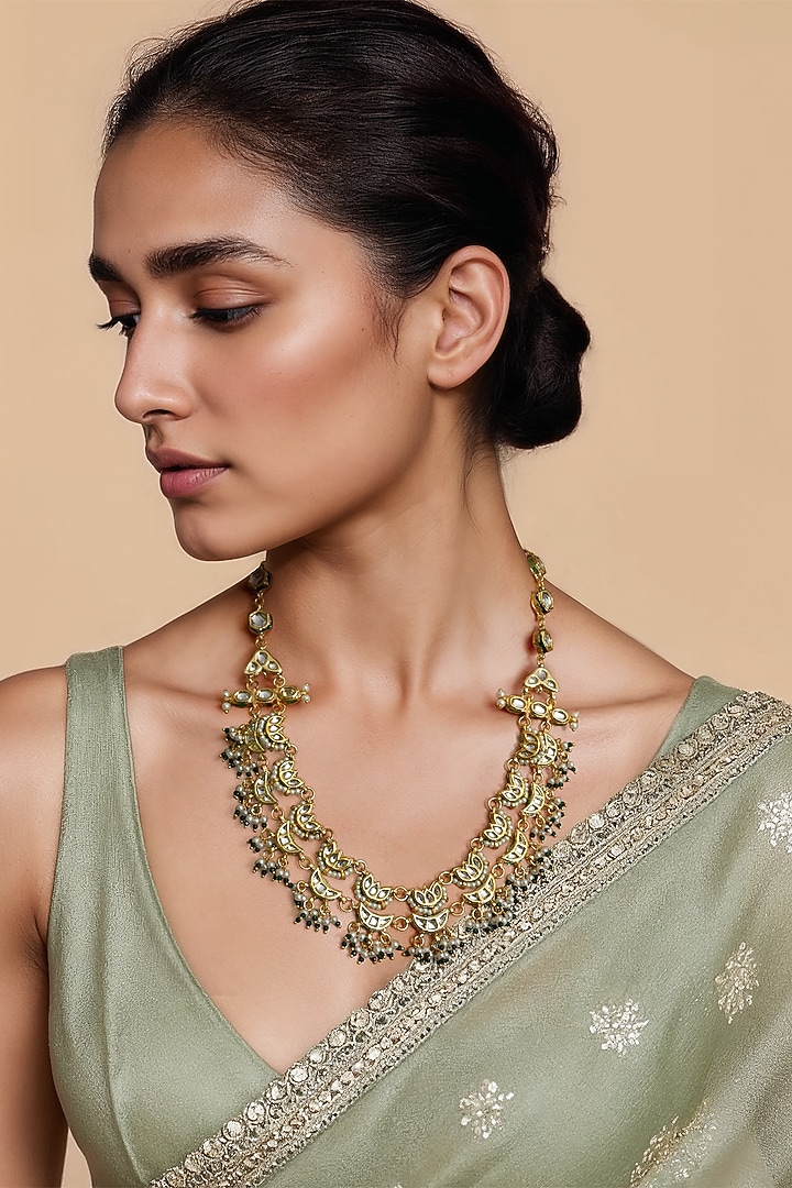 Gold Finish White Imitation Kundan Polki Necklace by Tad Accessories at Pernia's Pop Up Shop