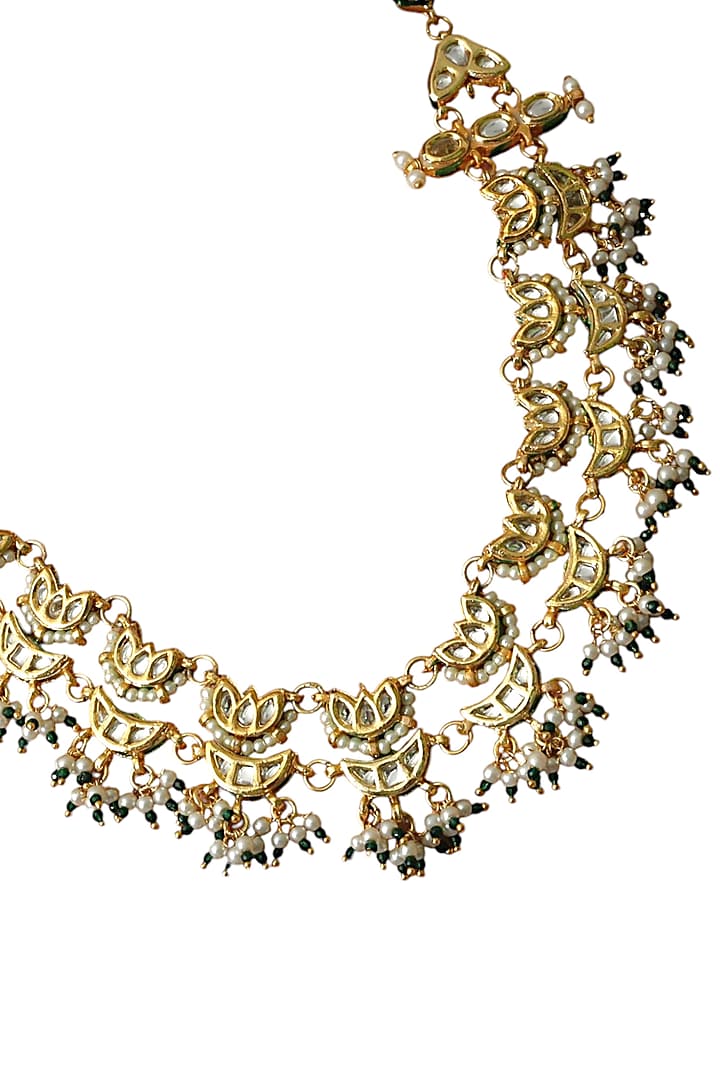 Gold Finish White Imitation Kundan Polki Necklace by Tad Accessories at Pernia's Pop Up Shop