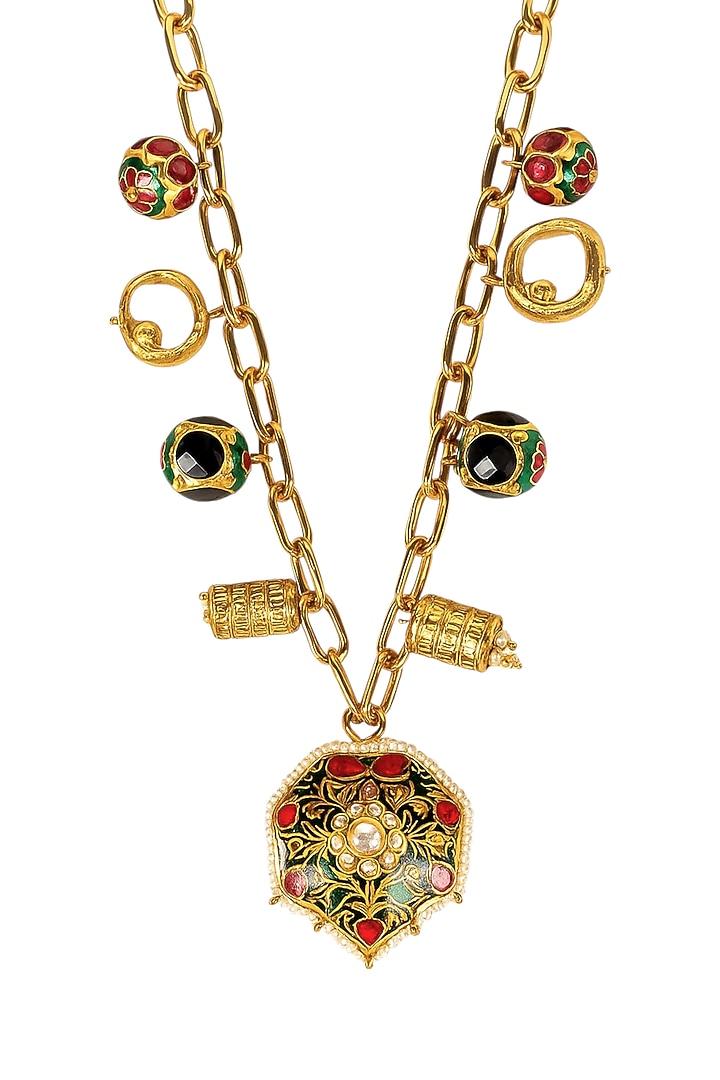 Gold Finish White Imitation Kundan Polki Necklace by Tad Accessories at Pernia's Pop Up Shop