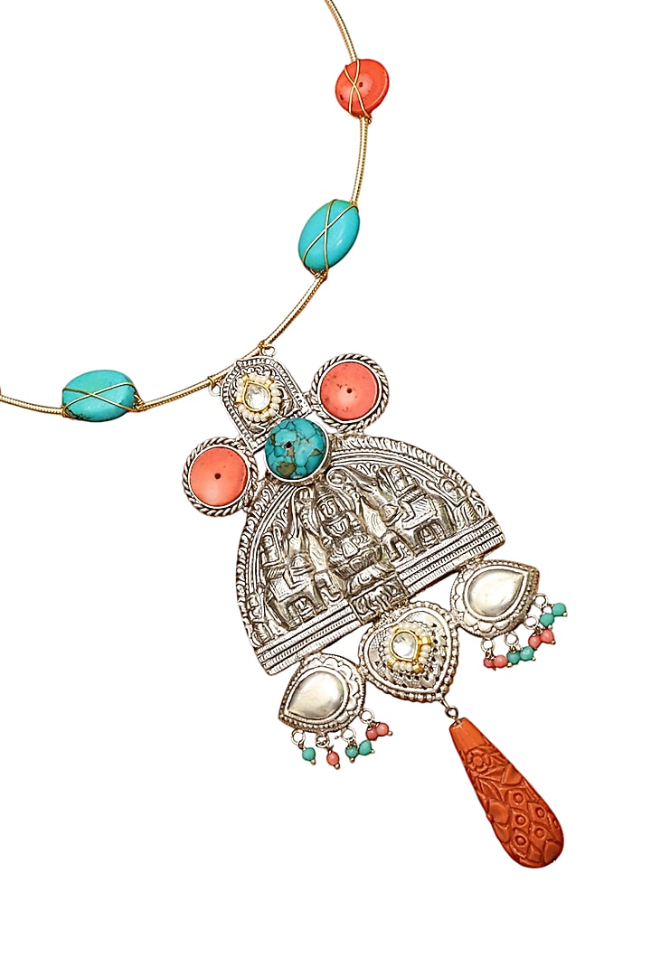 Two Tone Finish Turquoise Semi-Precious Stone Necklace by Tad Accessories at Pernia's Pop Up Shop