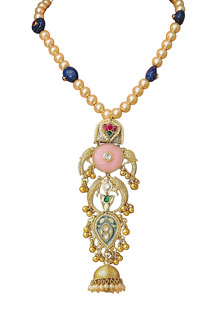 Gold Finish Imitation Kundan Polki Long Necklace by Tad Accessories at Pernia's Pop Up Shop