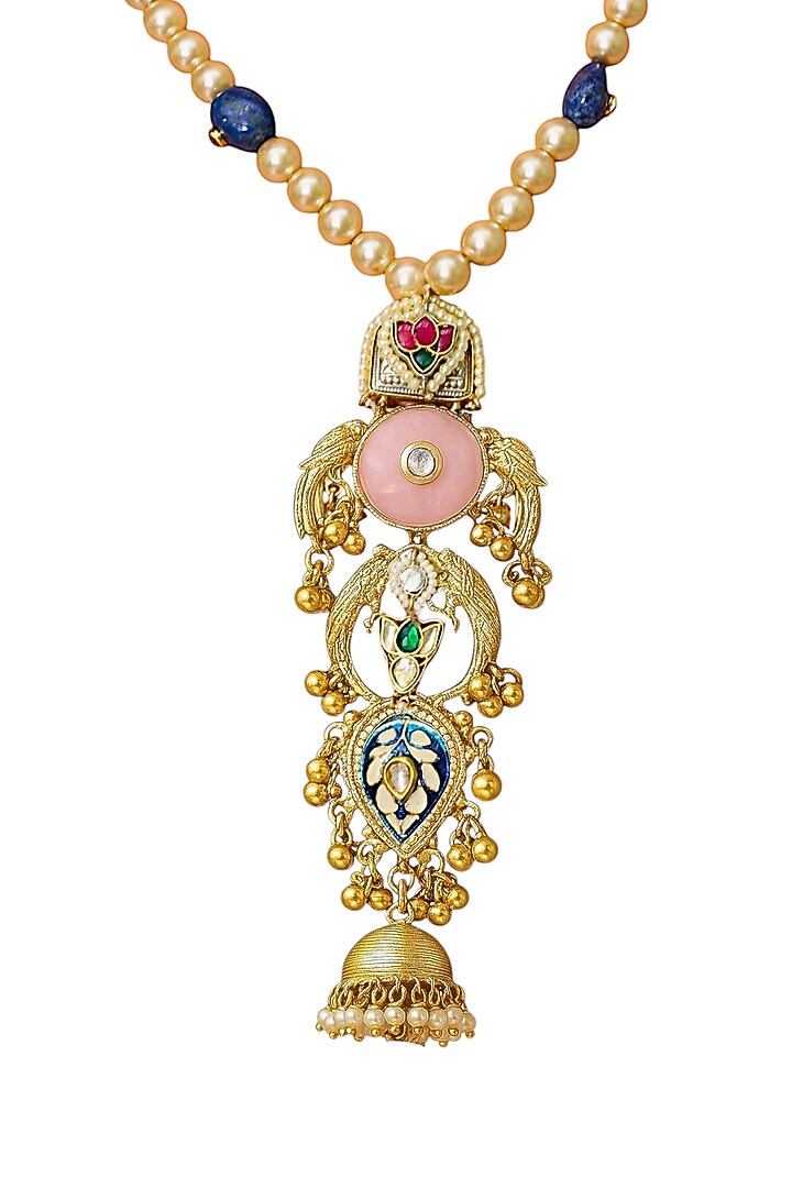 Gold Finish Imitation Kundan Polki Long Necklace by Tad Accessories at Pernia's Pop Up Shop