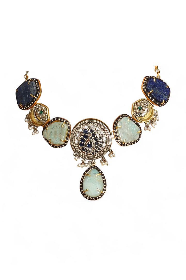 Gold Finish Imitation Kundan Polki & Semi-Precious Stone Necklace by Tad Accessories at Pernia's Pop Up Shop