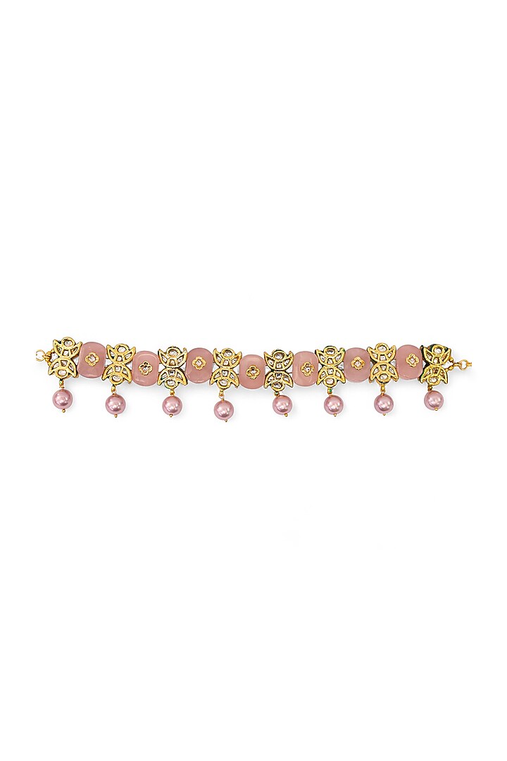 Gold Finish Pink Imitation Kundan Polki Choker Necklace by Tad Accessories at Pernia's Pop Up Shop