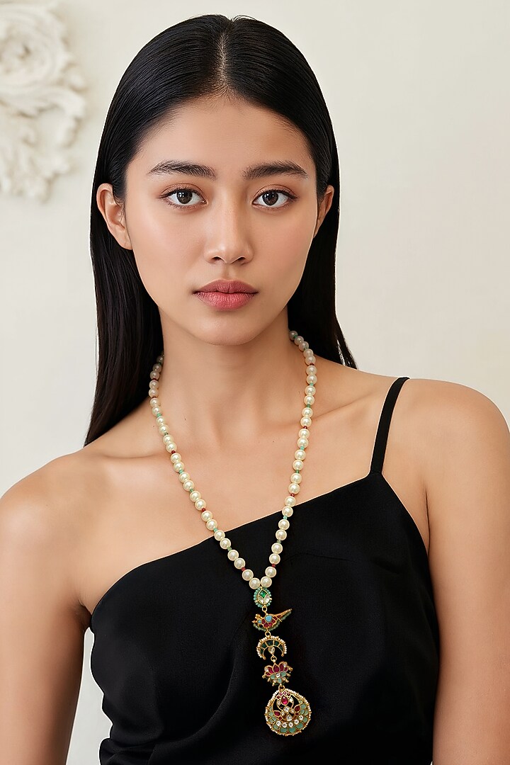 Gold Finish Imitation Kundan Polki & Semi-Precious Stone Necklace by Tad Accessories at Pernia's Pop Up Shop