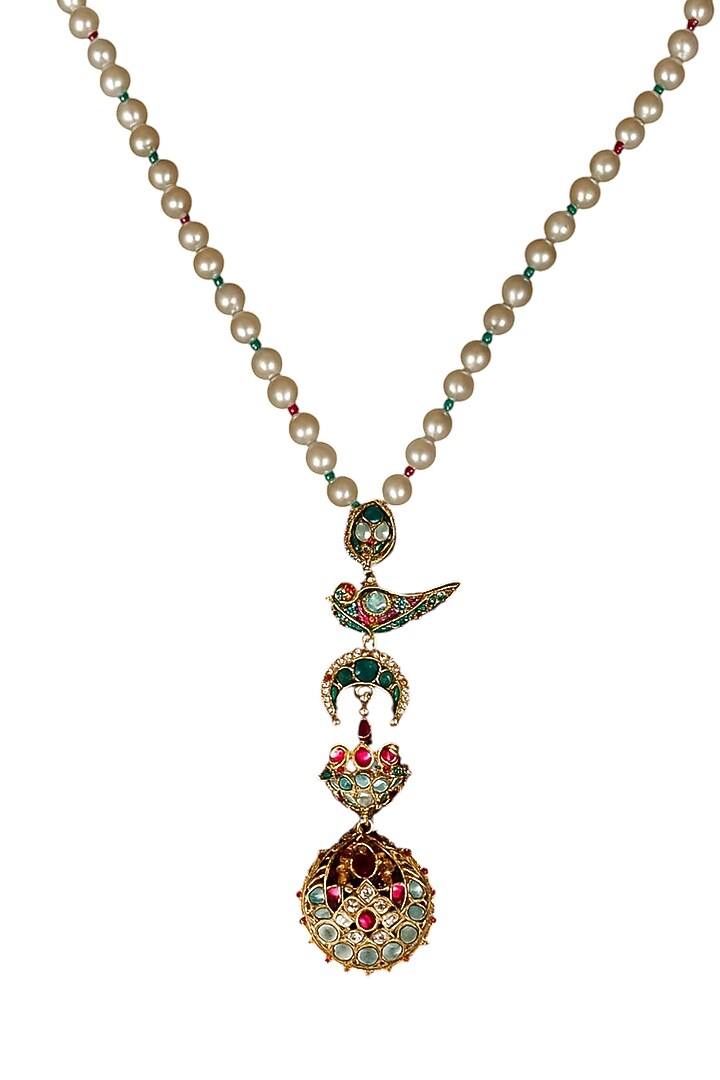 Gold Finish Imitation Kundan Polki & Semi-Precious Stone Necklace by Tad Accessories at Pernia's Pop Up Shop