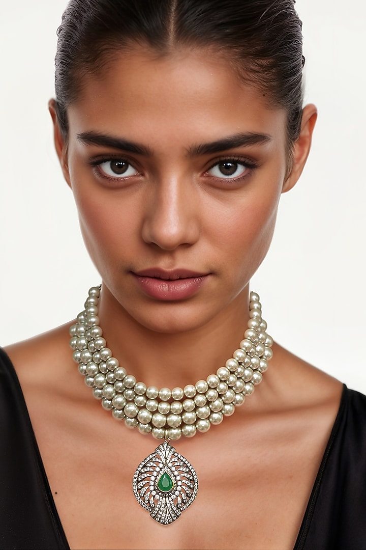White Finish Shell Pearl Choker Necklace by Tad Accessories at Pernia's Pop Up Shop