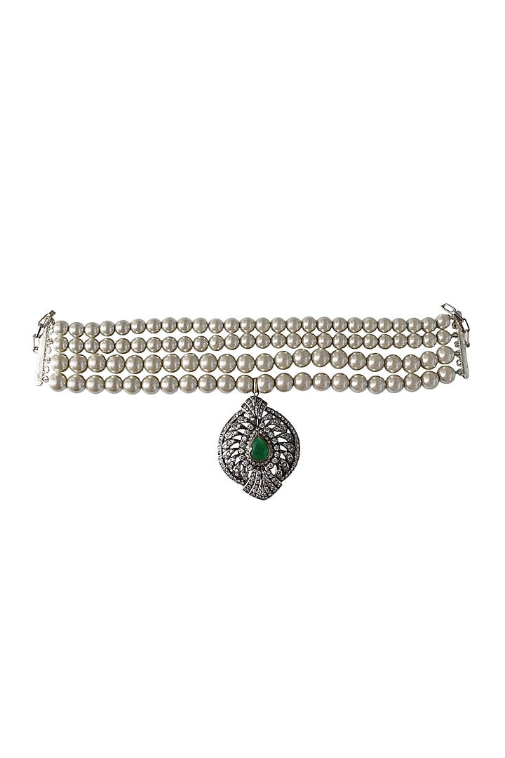 White Finish Shell Pearl Choker Necklace by Tad Accessories at Pernia's Pop Up Shop