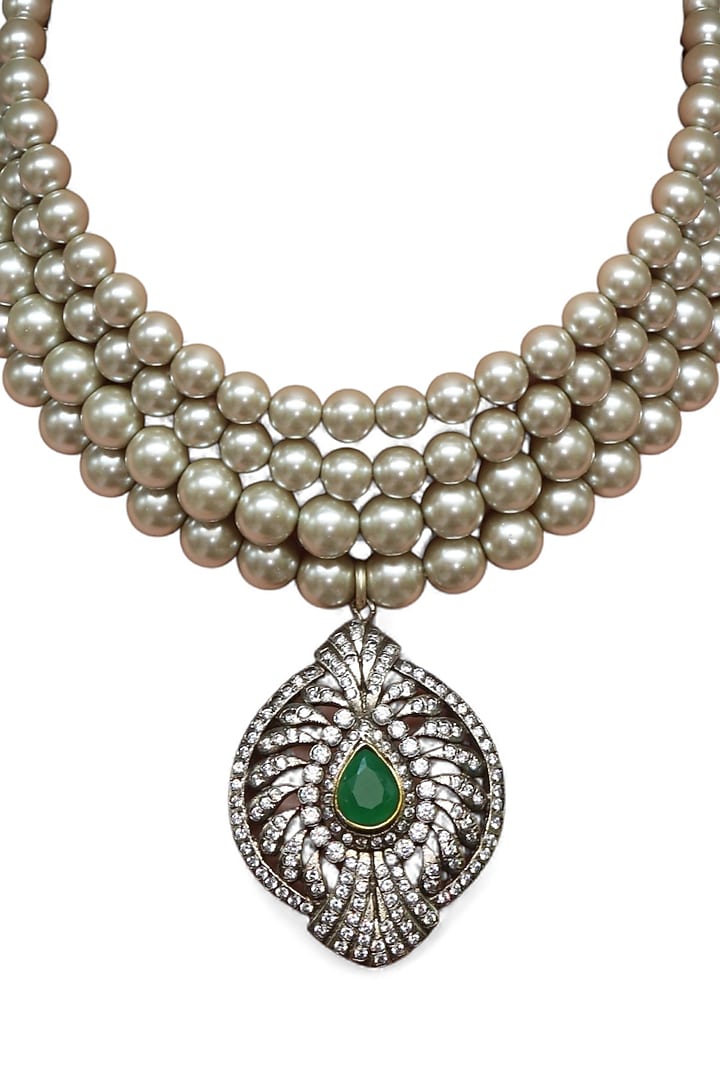 White Finish Shell Pearl Choker Necklace by Tad Accessories at Pernia's Pop Up Shop
