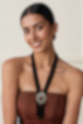 Two Tone Finish Black Crystal Bead & CZ Stone Long Necklace by Tad Accessories at Pernia's Pop Up Shop