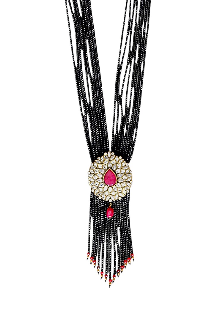Two Tone Finish Black Crystal Bead & CZ Stone Long Necklace by Tad Accessories at Pernia's Pop Up Shop