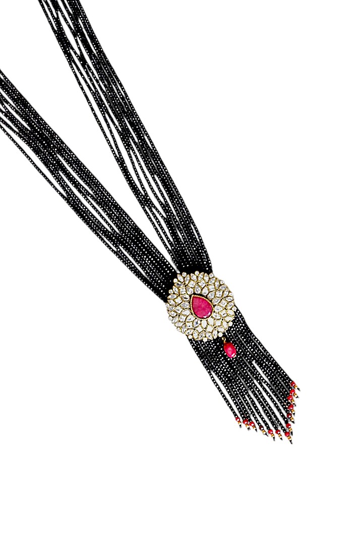 Two Tone Finish Black Crystal Bead & CZ Stone Long Necklace by Tad Accessories at Pernia's Pop Up Shop