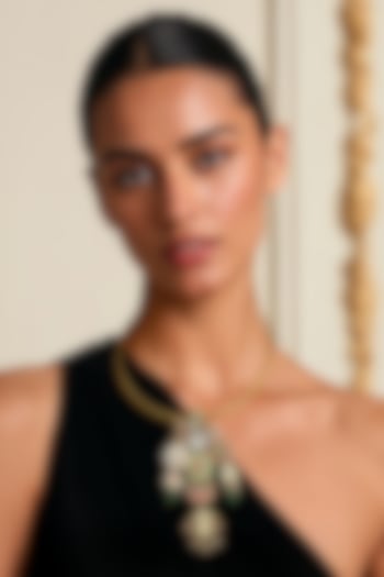 Gold Finish Multi-Colored Semi-Precious Stone & Kundan Polki Necklace by Tad Accessories at Pernia's Pop Up Shop