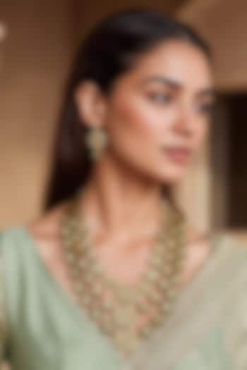 Gold Finish Green Semi-Precious Stone & Kundan Polki Long Necklace Set by Tad Accessories at Pernia's Pop Up Shop