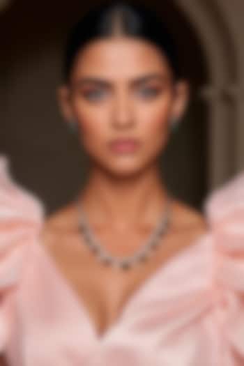 White Finish Green CZ Stone Necklace Set by Tad Accessories at Pernia's Pop Up Shop