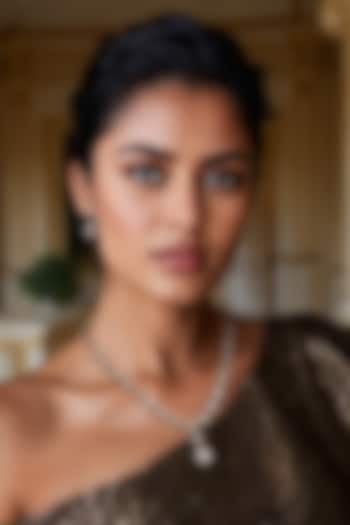 White Finish CZ Stone Necklace Set by Tad Accessories at Pernia's Pop Up Shop